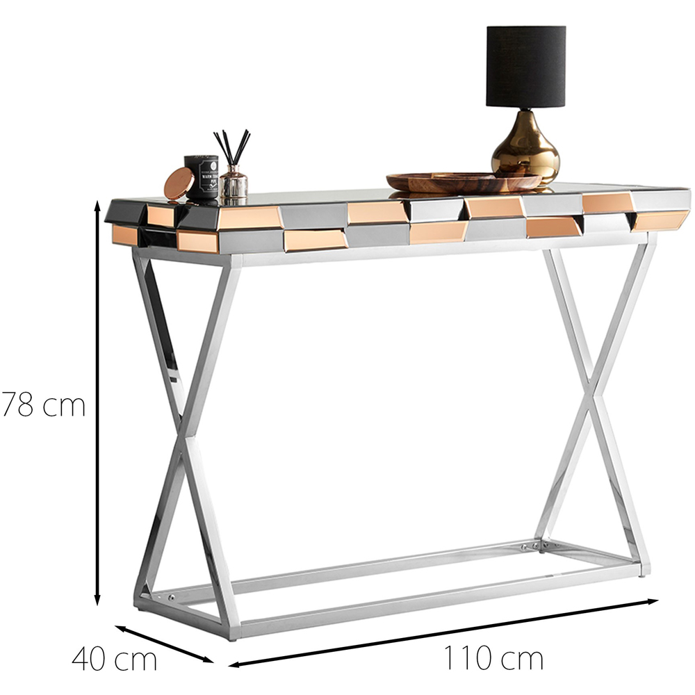 CARME Home Knightsbridge Rose Gold Silver Mirrored Console Table Image 7