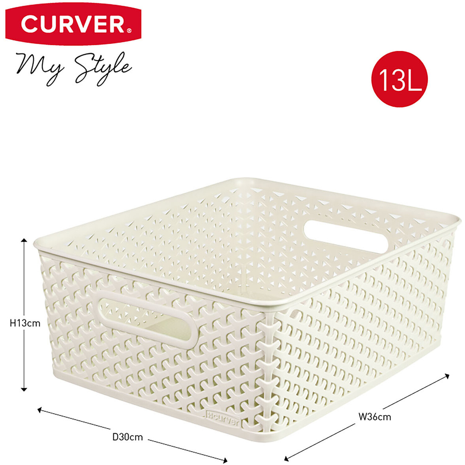 Curver 13L Vintage White Rectangular Storage Basket Image 6
