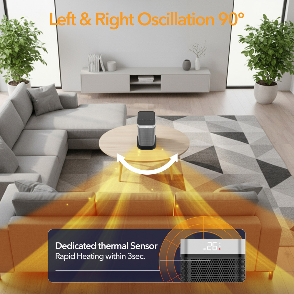 Air Pro Black and Grey Portable Electric Tower Space Heater with LED Display and Remote 2000W Image 5