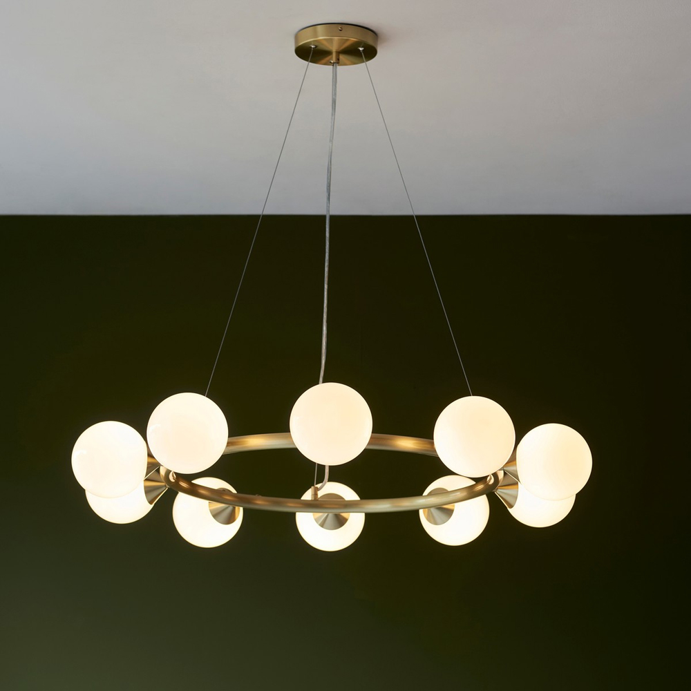 Merano Grosseto White Gloss Glass Satin Brass 10 light Plate Ceiling Light Image 2