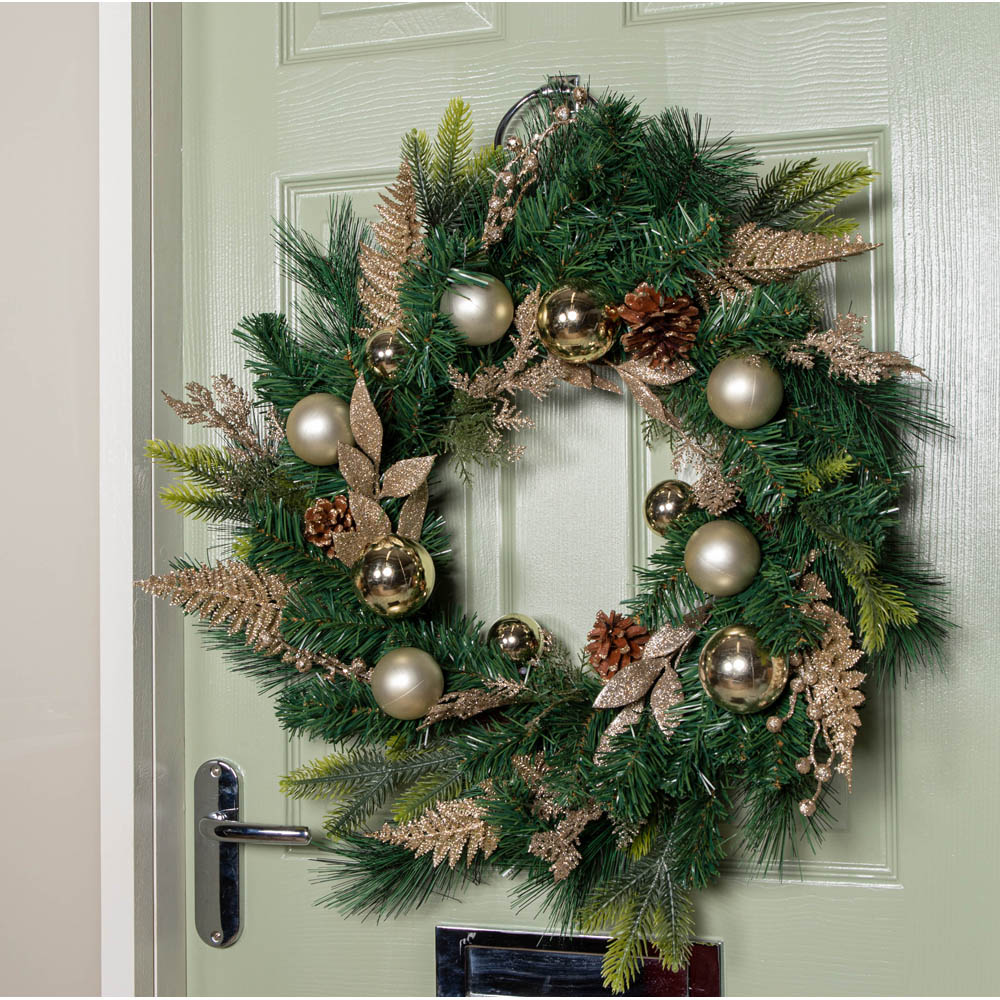 Samuel Alexander Christmas Wreath with Gold Baubles Pinecones and Glitter Berries 60cm Image 6