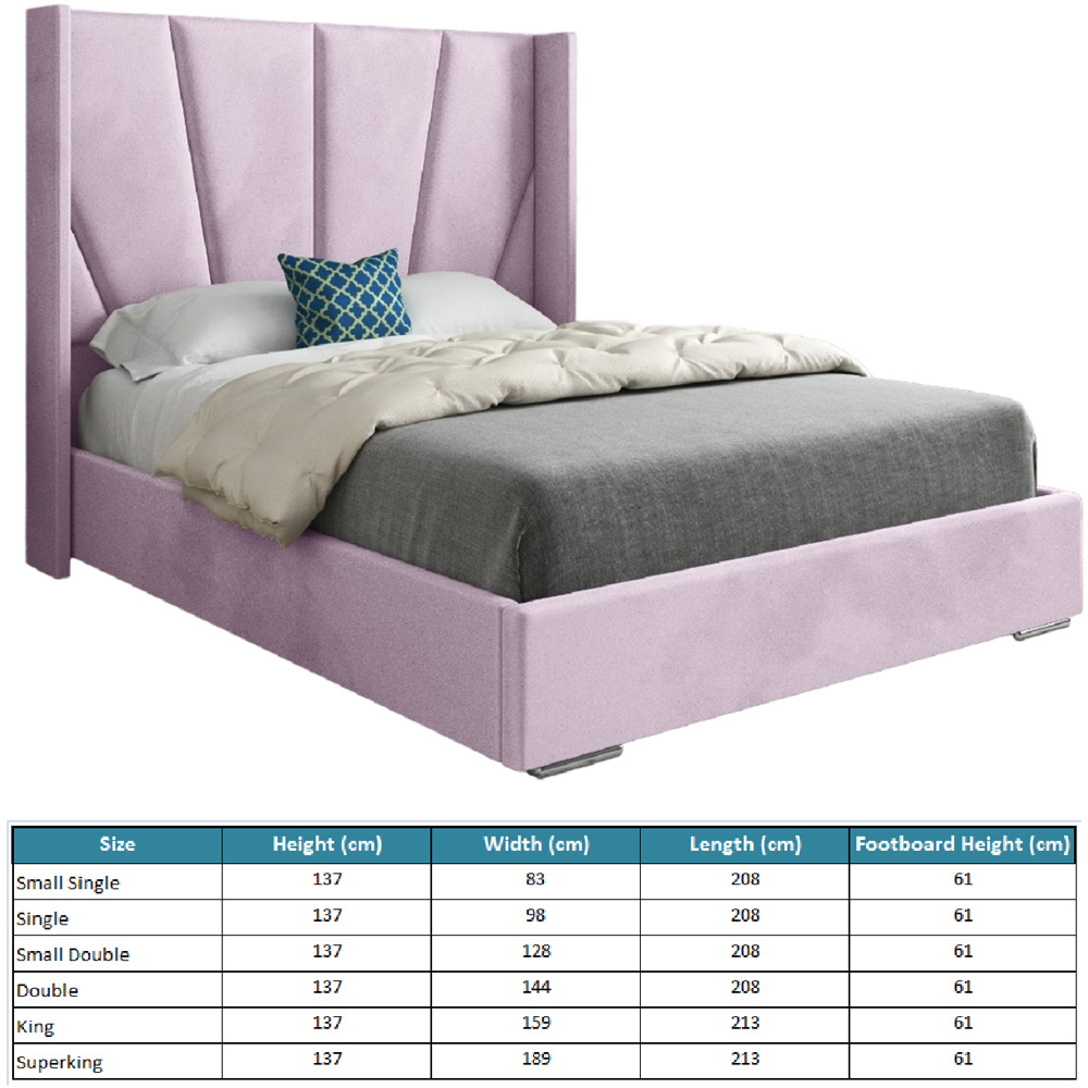 Bellini Pink Small Double Velvet Upholstered Bed Frame with Wide Curved Winged Headboard Image 7