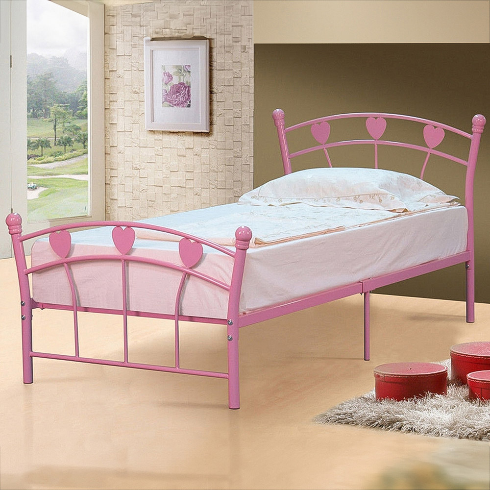 Brooklyn Single Pink Heart Metal Bed Frame Image 1