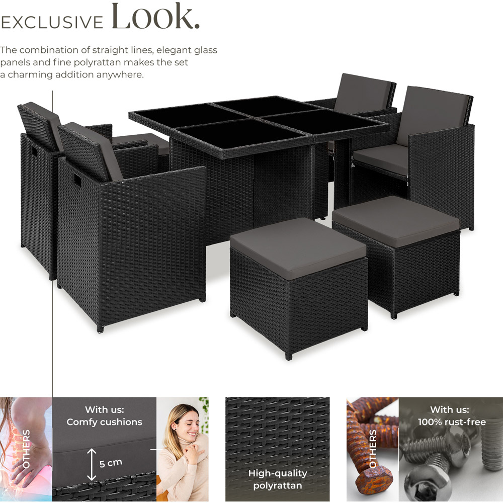 tectake Manhattan 8 Seater Rattan Garden Dining Set Black Image 7