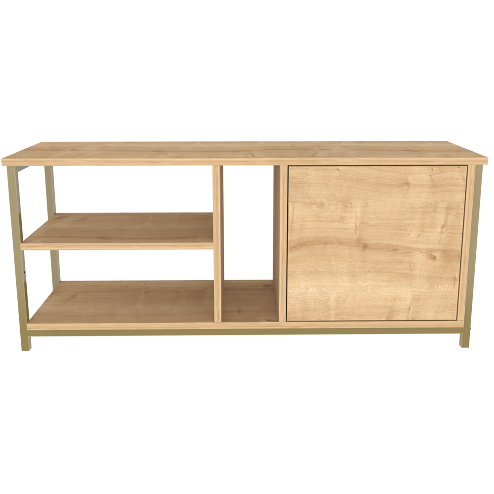 Decorotika Neola Single Door 3 Shelf Yellow and Oak TV Unit Image 3