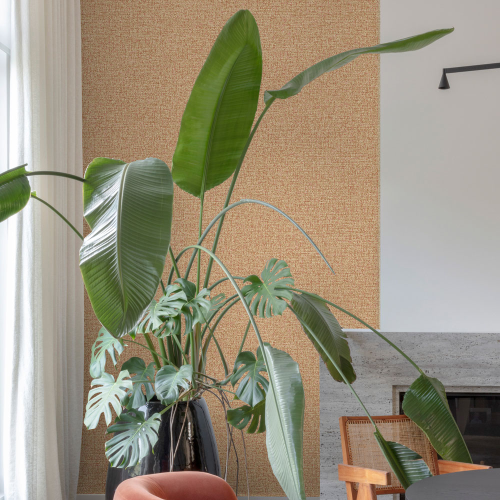 Grandeco Boutique Mysore Fabric Effect Twill Embossed Coral Rust Wallpaper Image 3