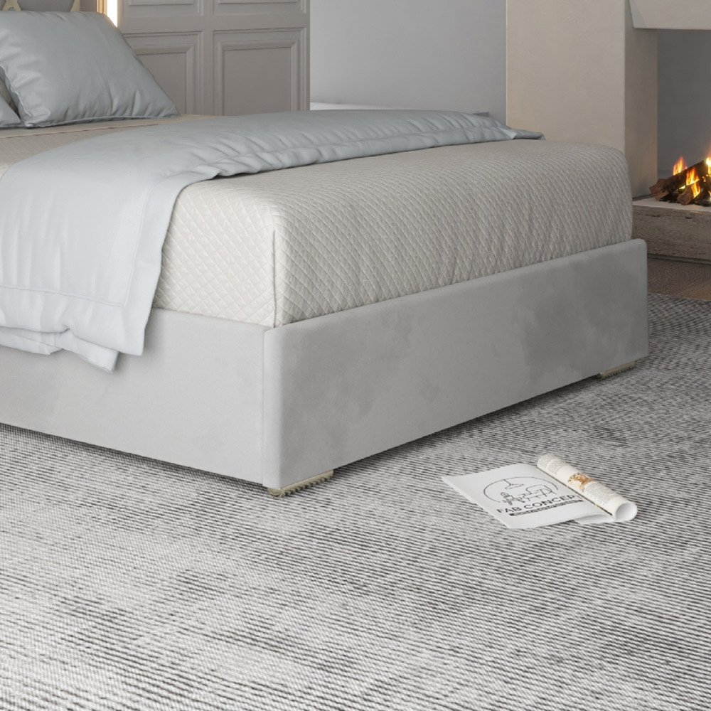 Tammy Small Double Grey Soft Velvet Upholstered Metal Bed Frame with Panelled Headboard Image 4