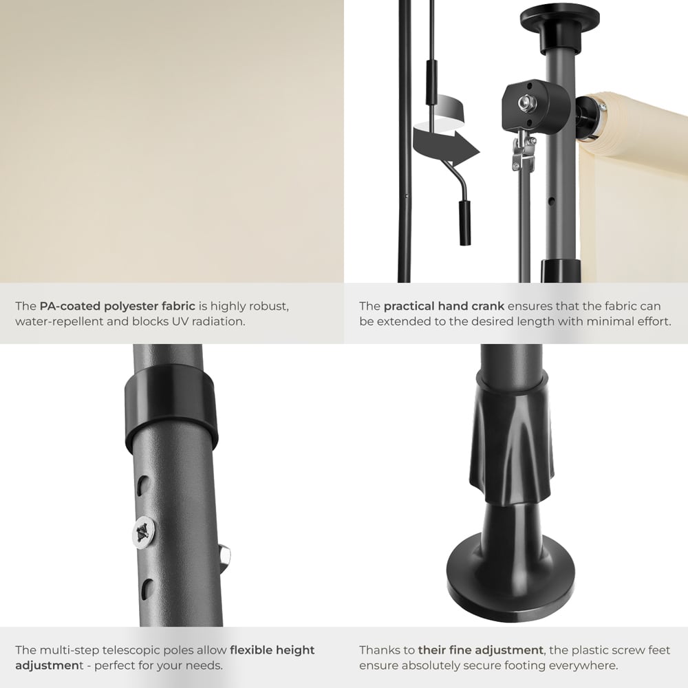 tectake Taija Beige Retractable Awning with Hand Crank 3.1 x 1.08m Image 6