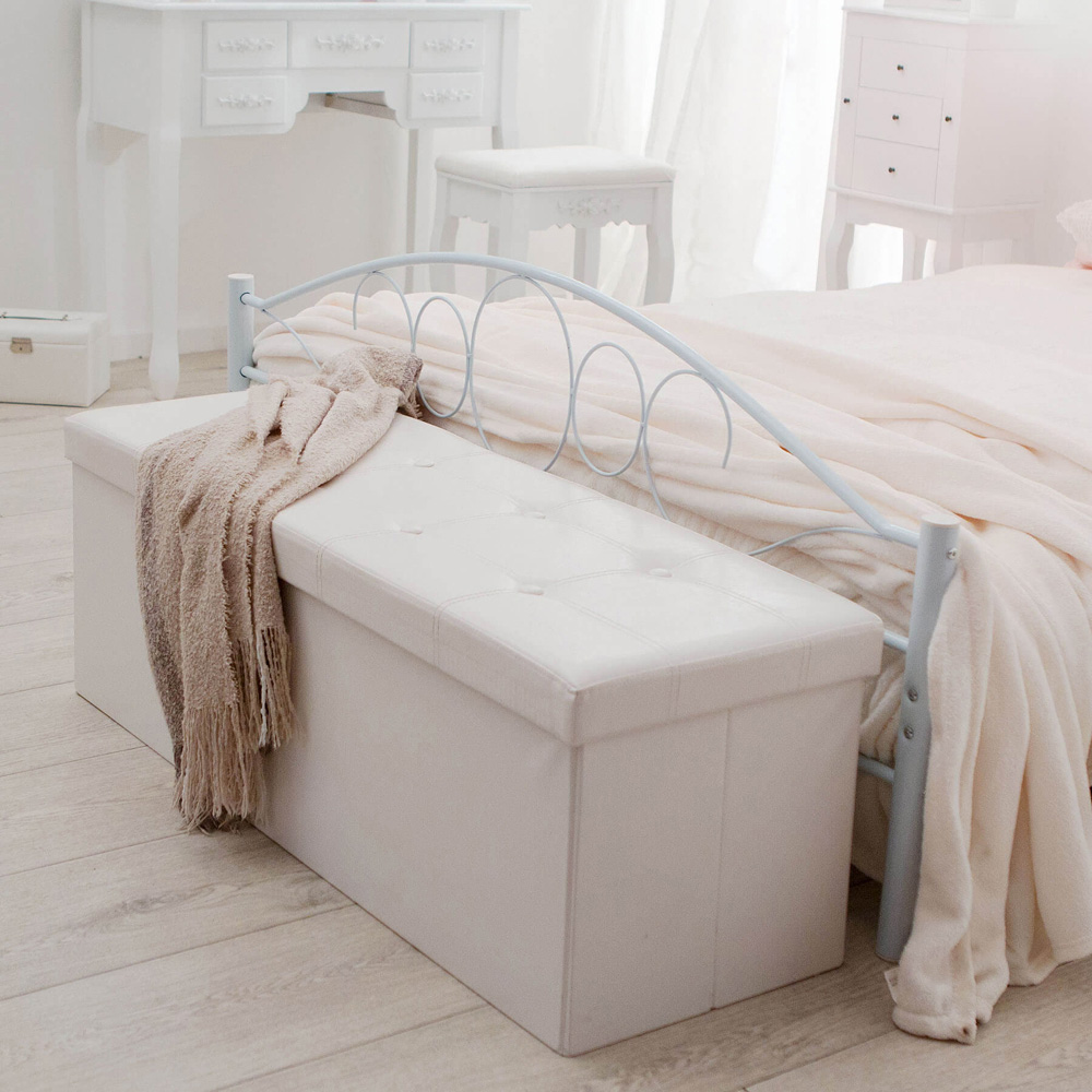 tectake White Foldable Padded Stool with Storage Image 6