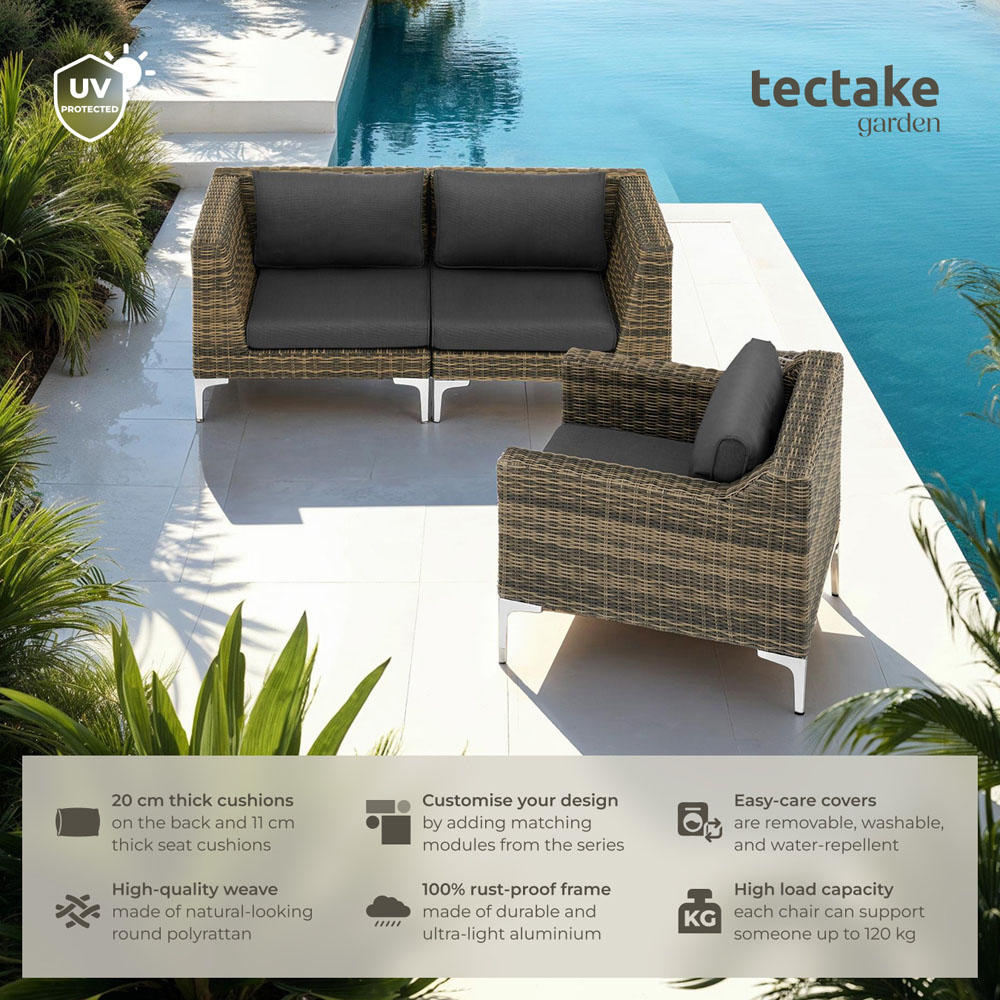 tectake Villanova 3 Seater Rattan Garden Sofa Set with Cushion Image 6