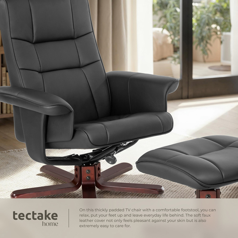 tectake Black Armchair with Adjustable Backrest and Stool Image 5