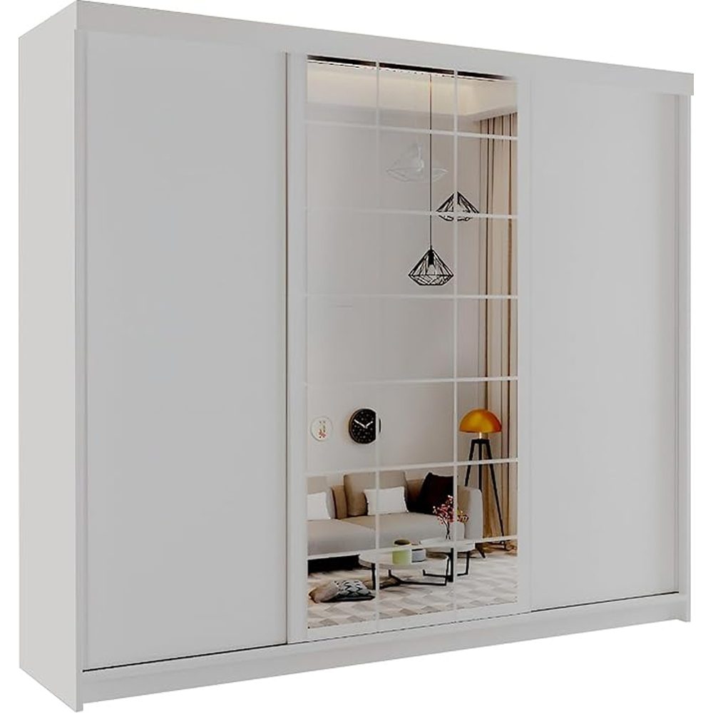 Sliding Wardrobes 4U 2 Sliding Door White Modern Central Grid Mirrored Wardrobe Image 2