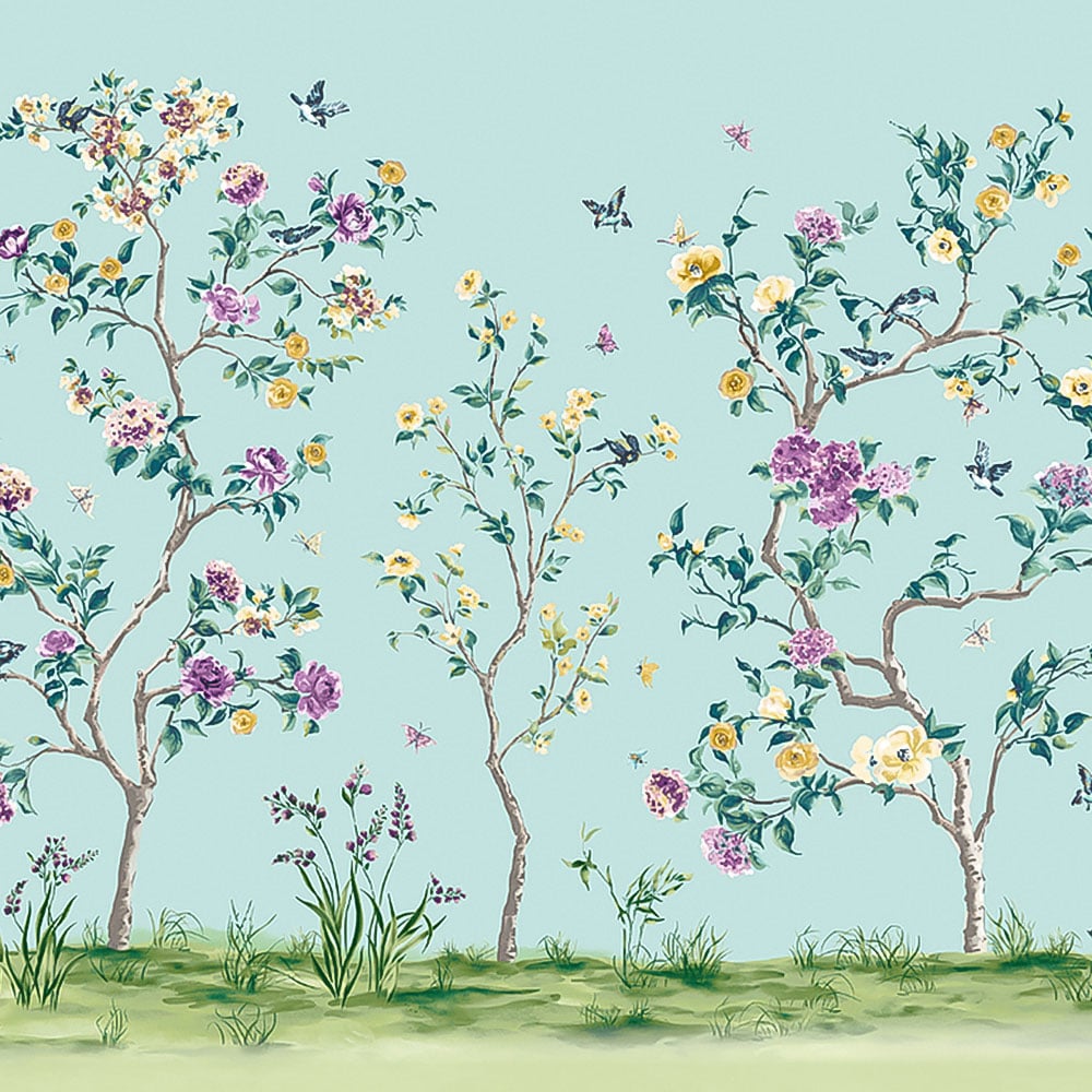 Origin Murals Oriental Flower Tree Blue Wall Mural Image 2