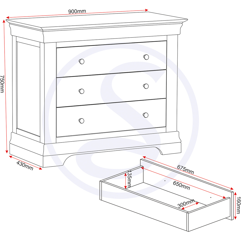 Seconique Bordeaux 3 Drawer Pebble Grey Storage Chest Image 9