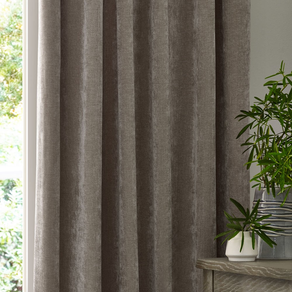 Yard Heavy Greige Chenille Velvet Pencil Pleat Curtains 168 x 229cm Image 2