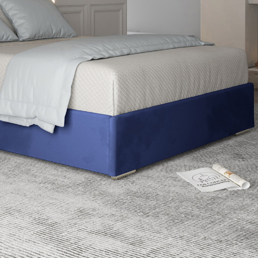 Tammy Double Blue Soft Velvet Upholstered Metal Bed Frame with Panelled Headboard Image 4