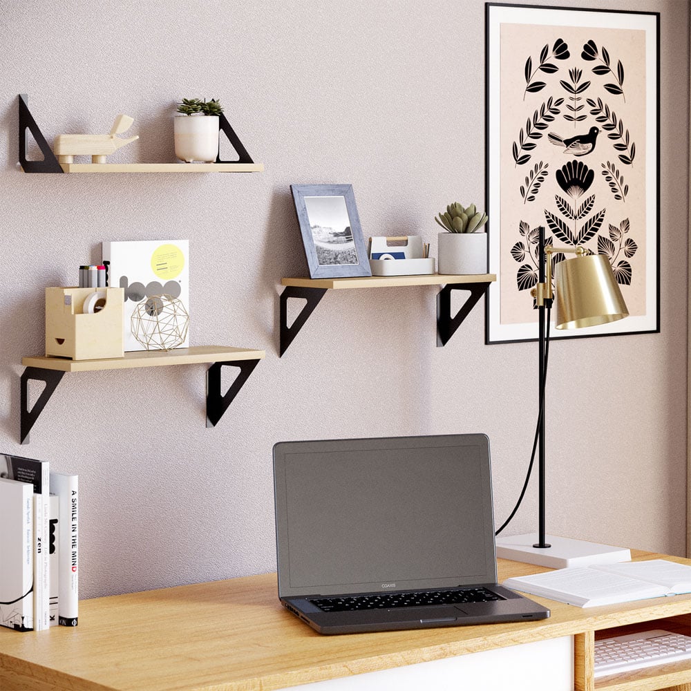 Homebase Light Oak Effect Mini Shelf with Black Brackets 3 Pack Image 2