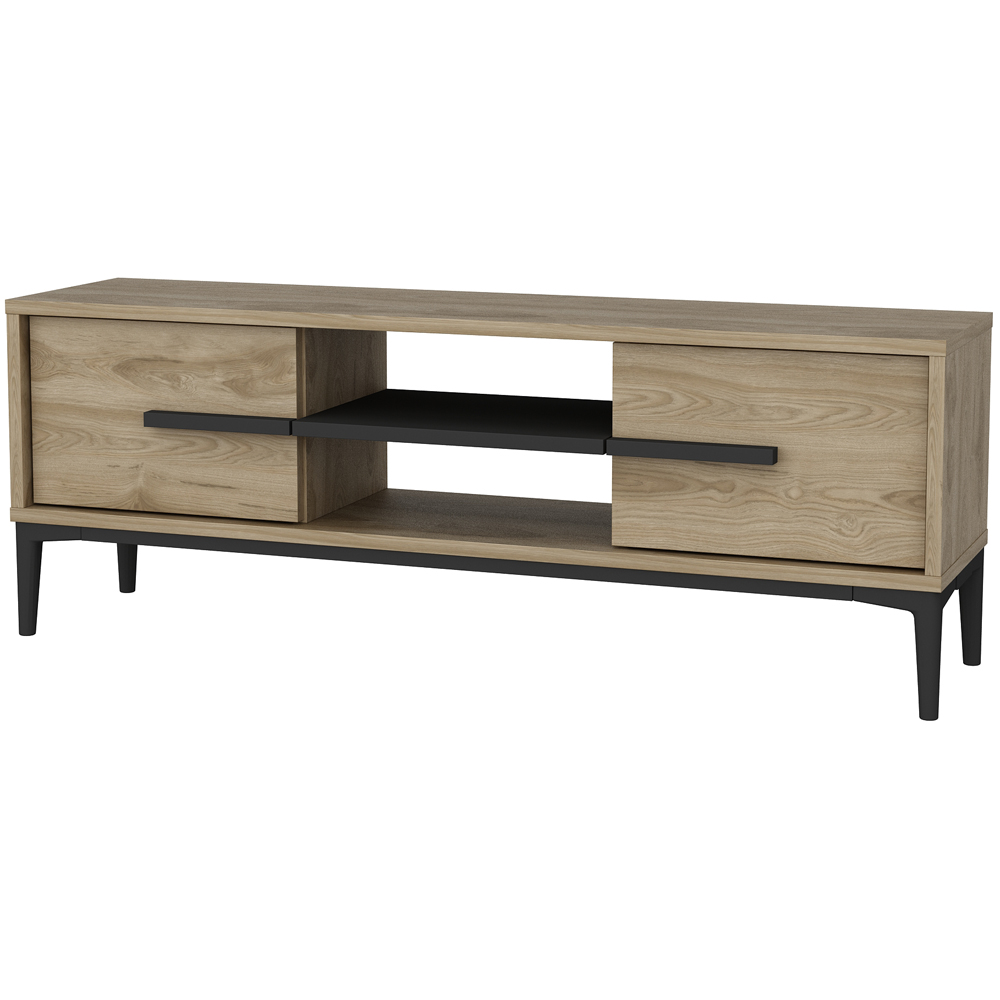 Decorotika Erisa 7 Shelf Oud Oak Black Modern TV Unit Image 2