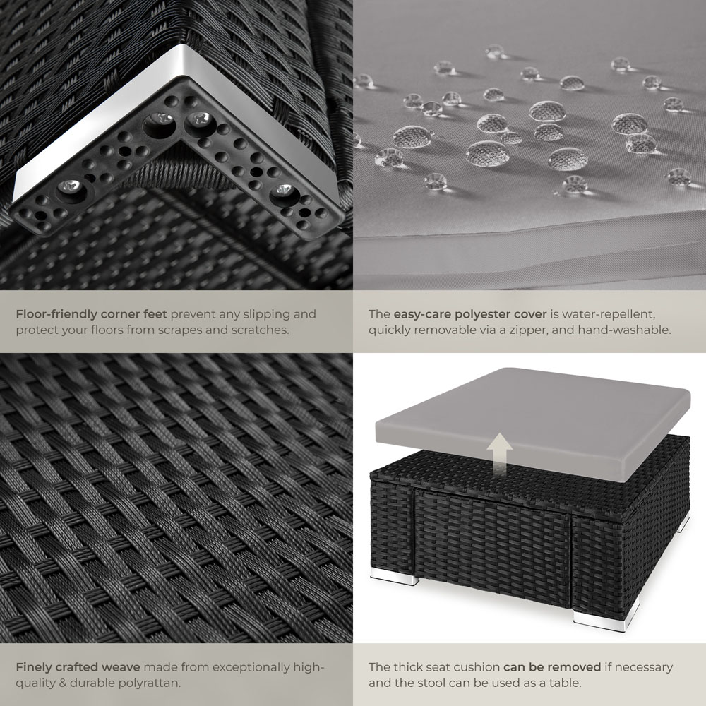 tectake Bitonto Black and Grey Polyrattan Footstool Image 5