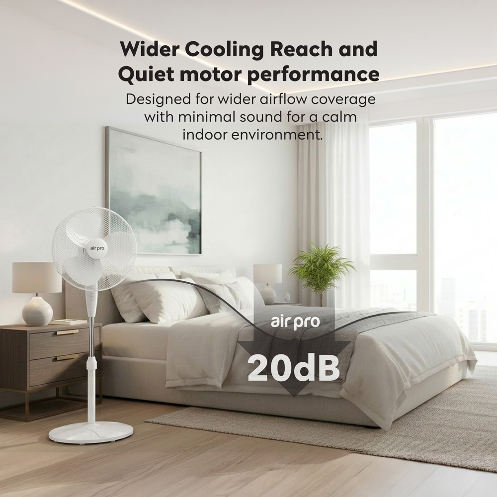 Air Pro White Height Adjustable Oscillating Air Cooling and Circulator Pedestal Fan 16 inch Image 7