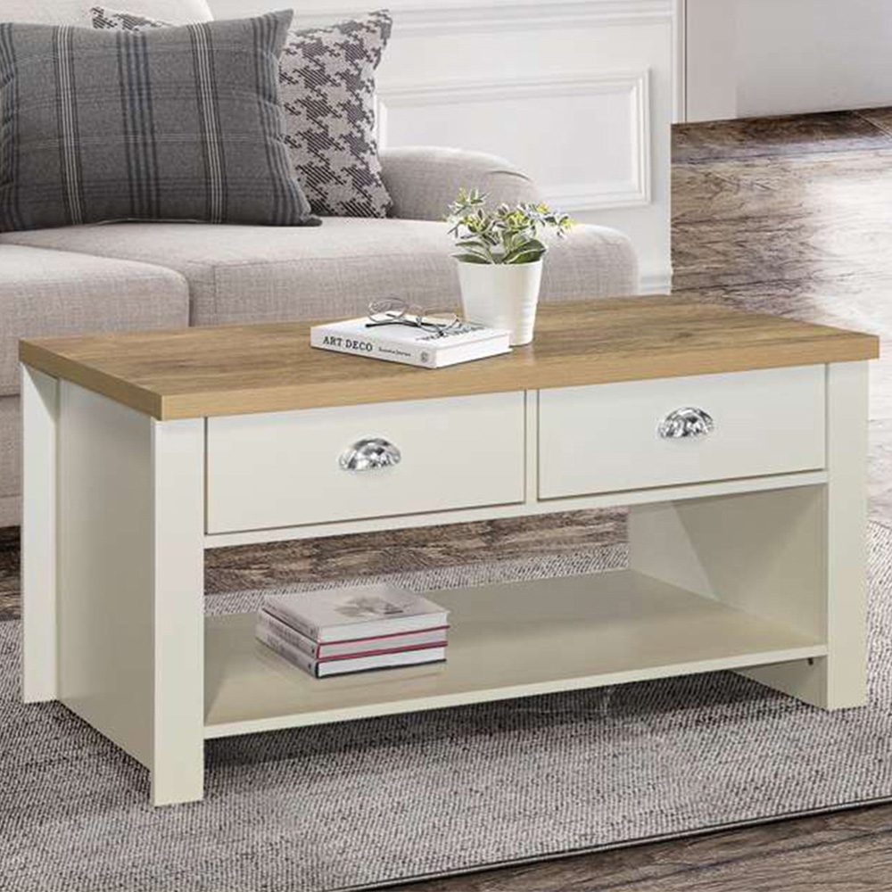 Highgate 2 Drawer Cream and Oak Coffee Table Image 1