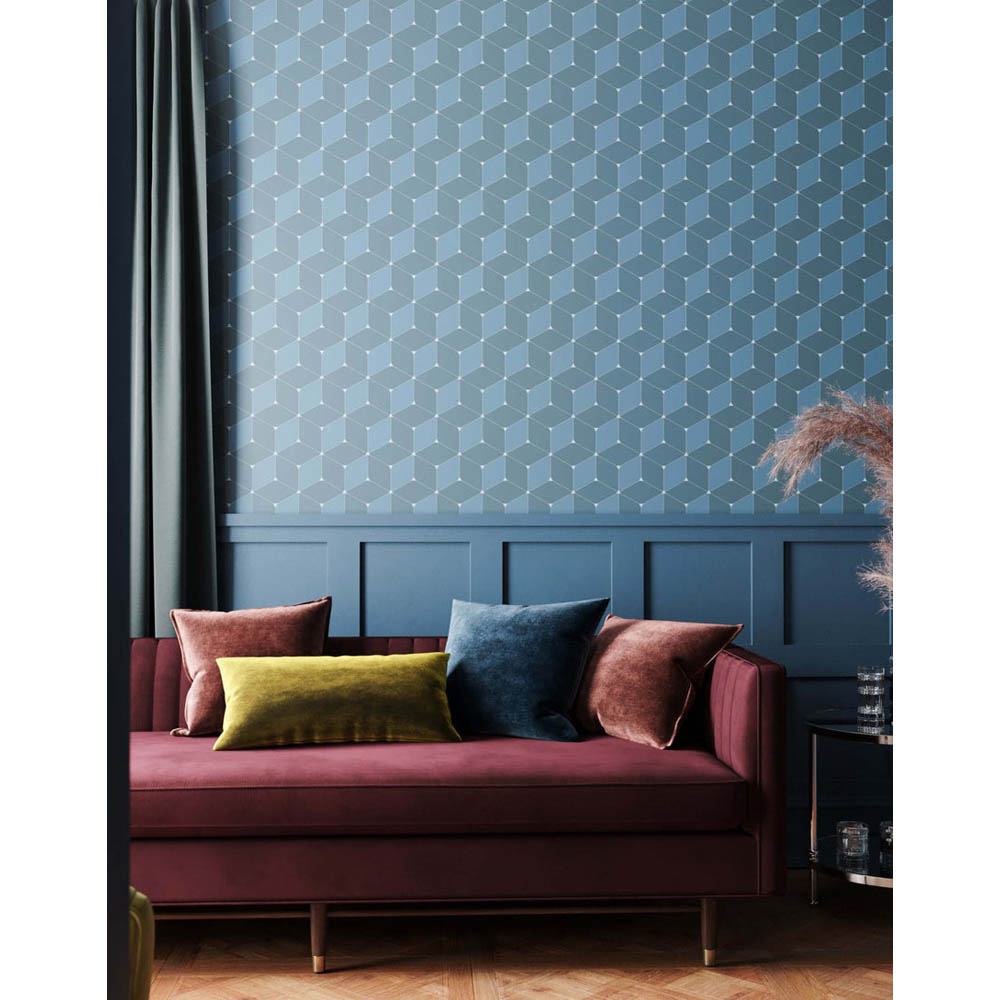 Bobbi Beck Eco Luxury Geometric Cube Navy Wallpaper Image 2