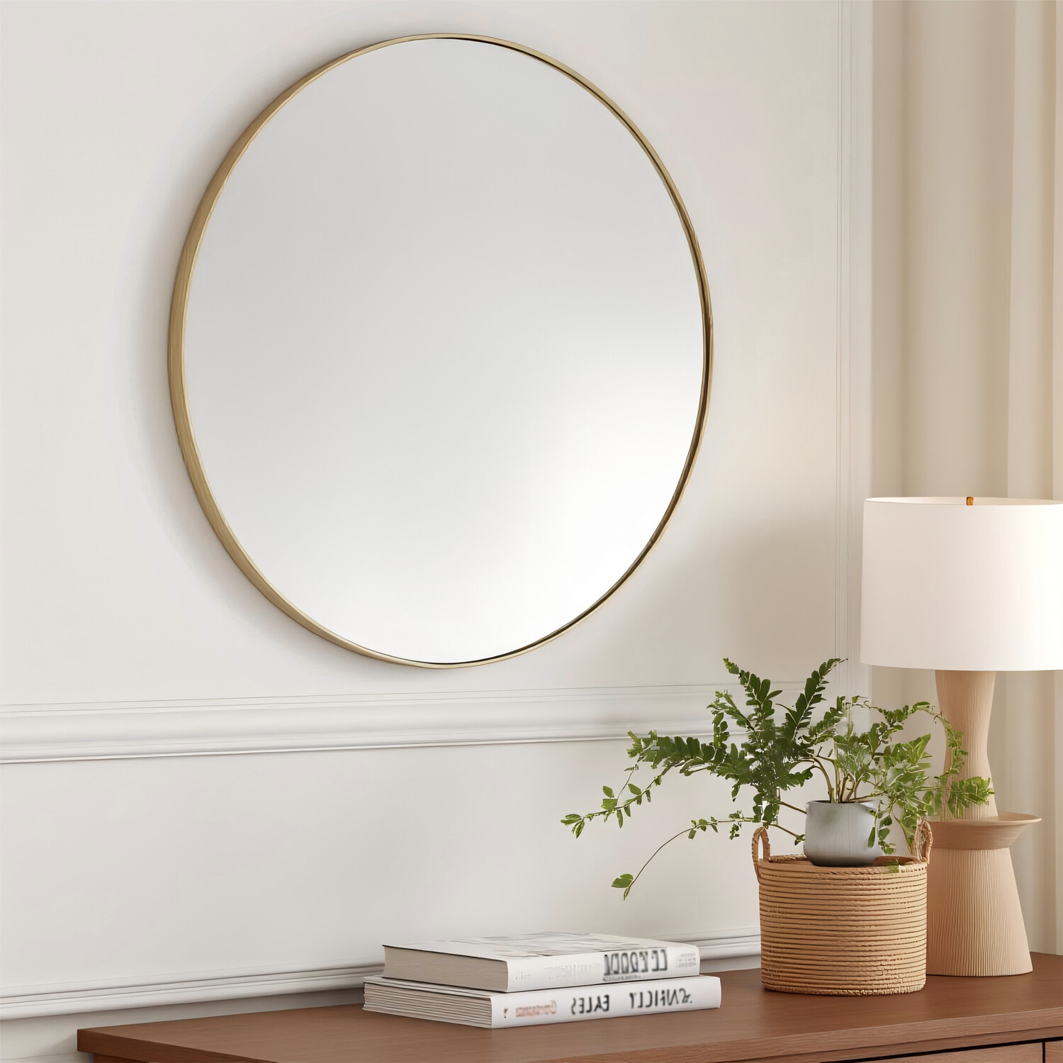 Round Metal Mirror Gold 70cm Image 2