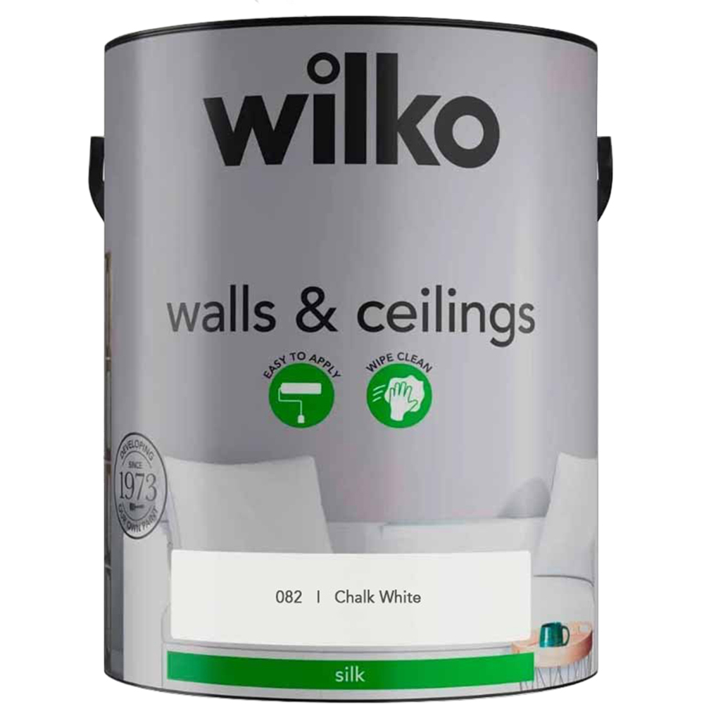 Wilko Walls & Ceilings Chalk White Silk Emulsion Paint 5L Image 2