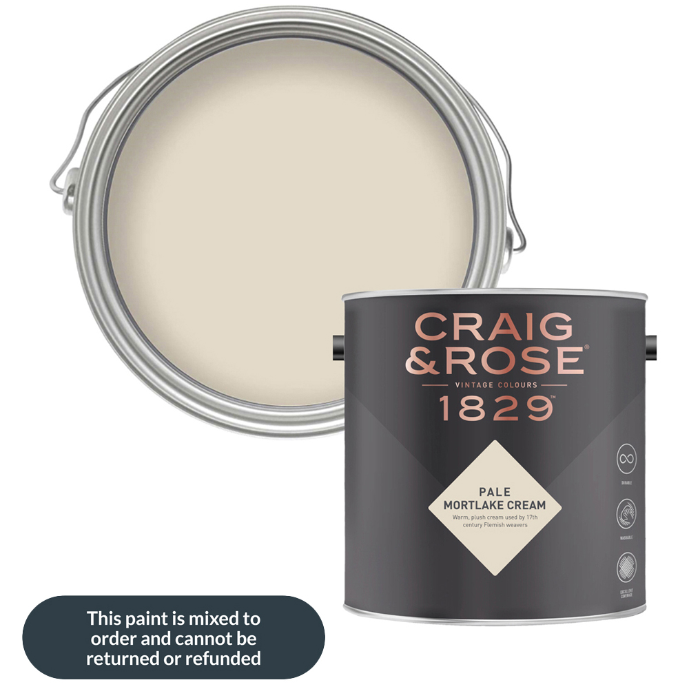 Craig & Rose Walls and Ceilings Pale Mortlake Cream Chalky Emulsion Paint 5L Image 1