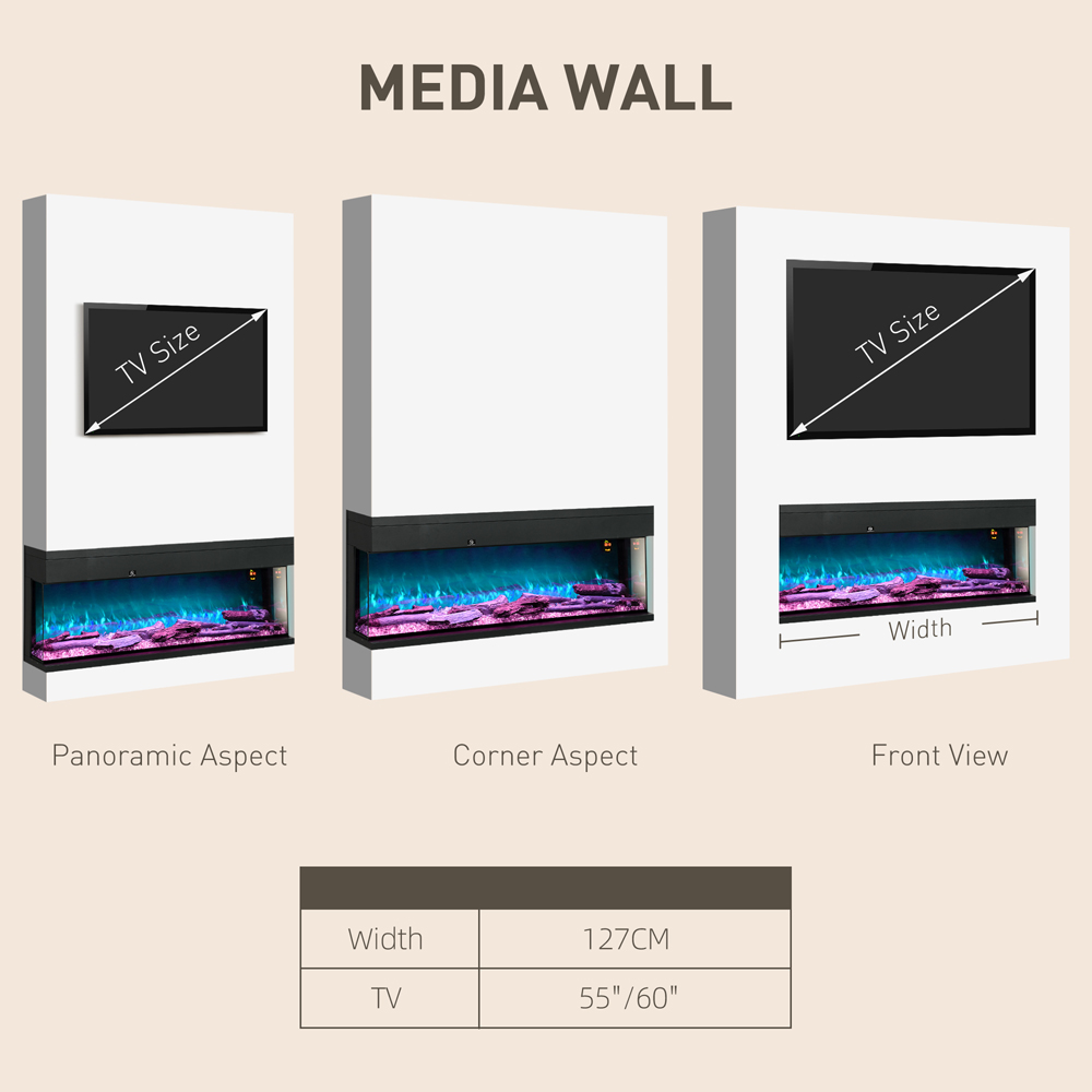 HOMCOM Electric Wall Mounted Fireplace with Remote 127cm Image 7