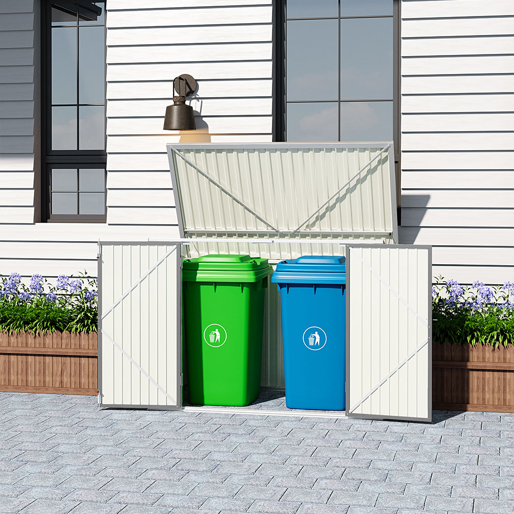 H&O Direct 5.8 x 3.4ft Grey Metal Pent Garden Storage Shed with Hinged Lid Image 2