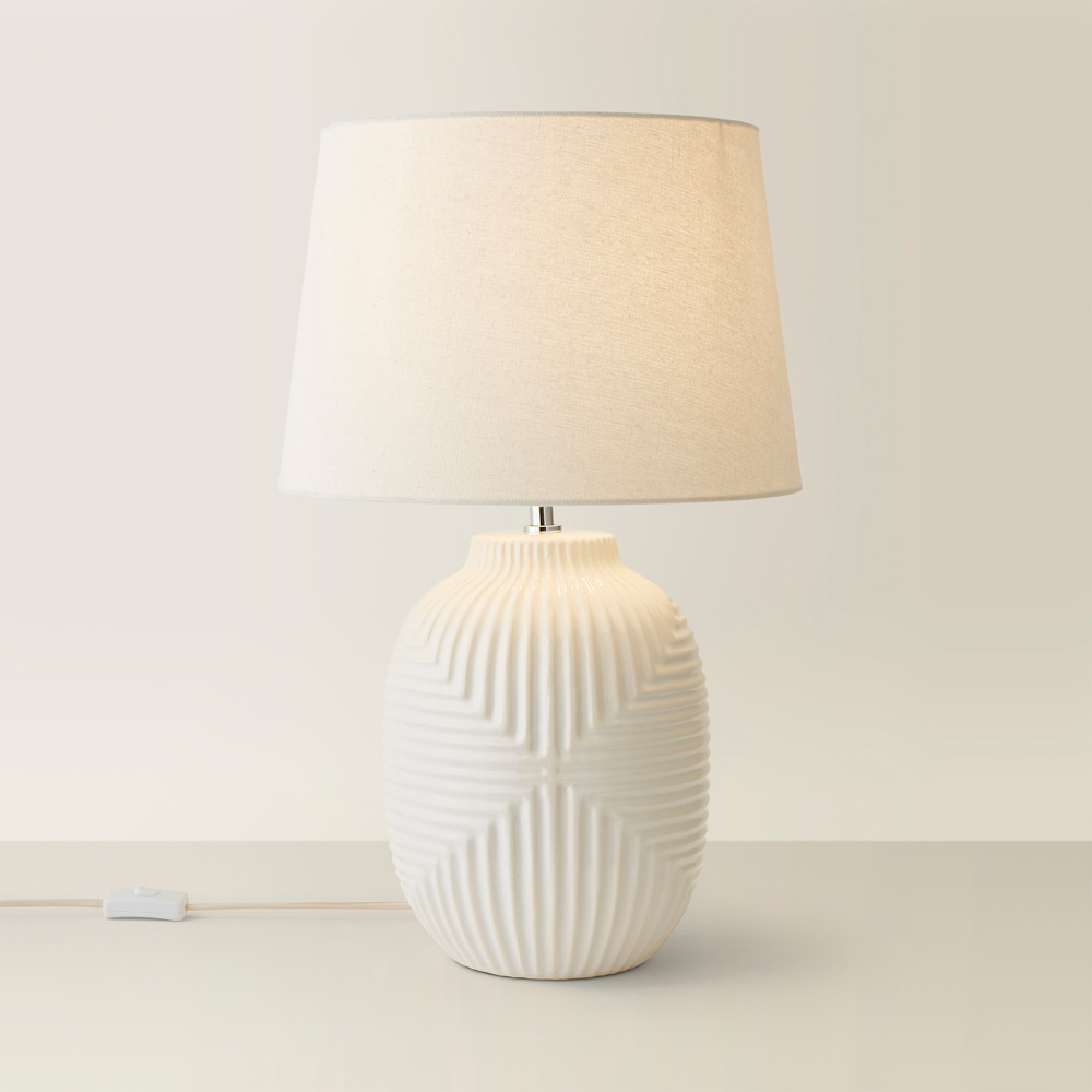 ValueLights Harrison Taper Shade White Geo Ribbed Pattern Gloss Large LED Table Lamp Image 5