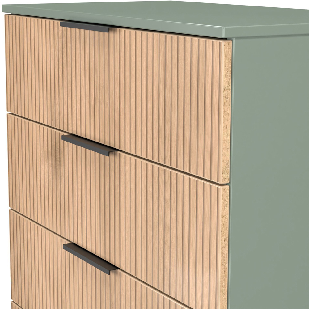 Crowndale Java 5 Drawer Slatt Effect and Reed Green Chest of Drawer Image 6
