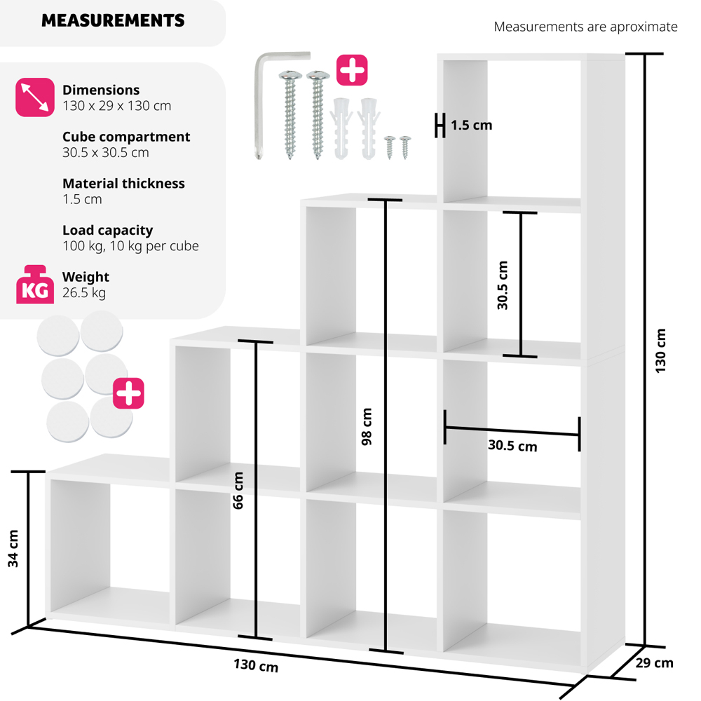 Tectake Talis 10 Shelf White Cube Bookshelf Image 9
