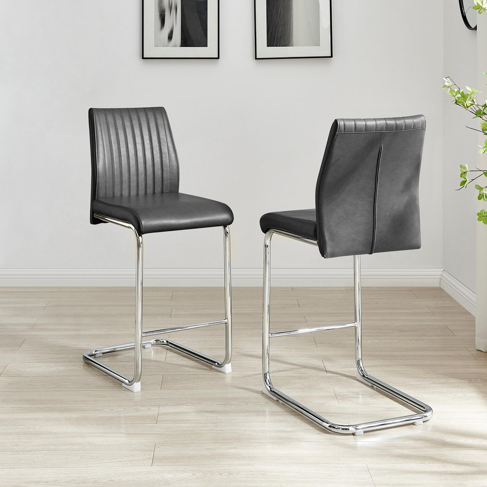 Furniturebox Fontana Black and Silver Faux Leather Bar Chair Set of 2 Image 6
