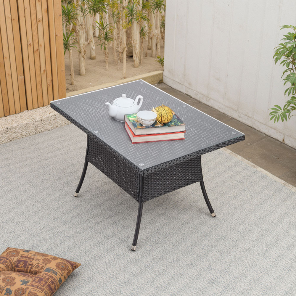 Living and Home Garden Rattan Rectangular Table with Parasol Hole Image 8