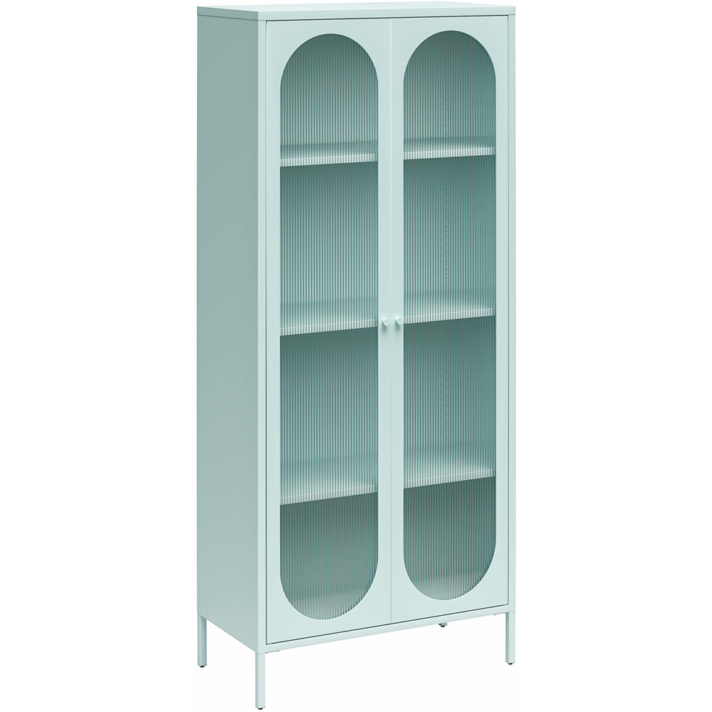 Dorel Luna 2 Door Tall Sky Blue Fluted Glass Accent Cabinet Image 2