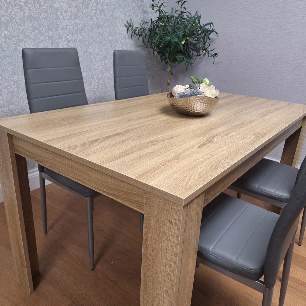 Portland 4 Seater Leather Dining Set Oak Effect and Grey Image 4