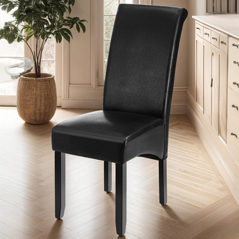 tectake Set of 2 Black Faux Leather High Backrest Dining Chair Image 1