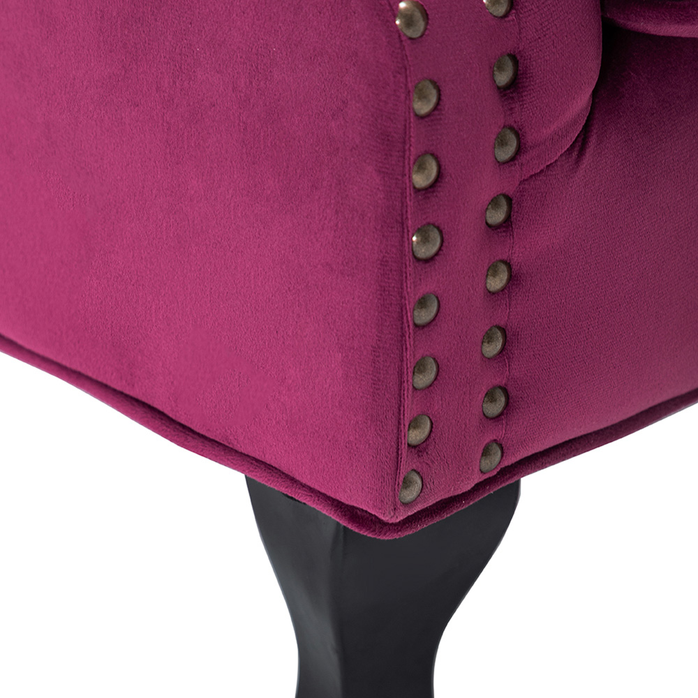 Living and Home Vintage Wine Red Velvet Wingback Armchair with Studs Image 6