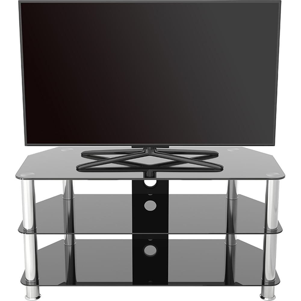 AVF Classic 3 Shelf Black Glass and Chrome Corner TV Stand Image 6