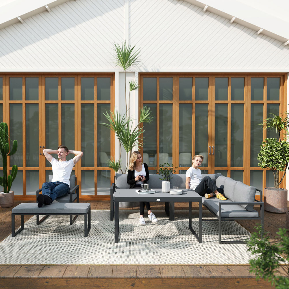 Outsunny 9 Seater Grey Garden Corner Sofa Set Image 4
