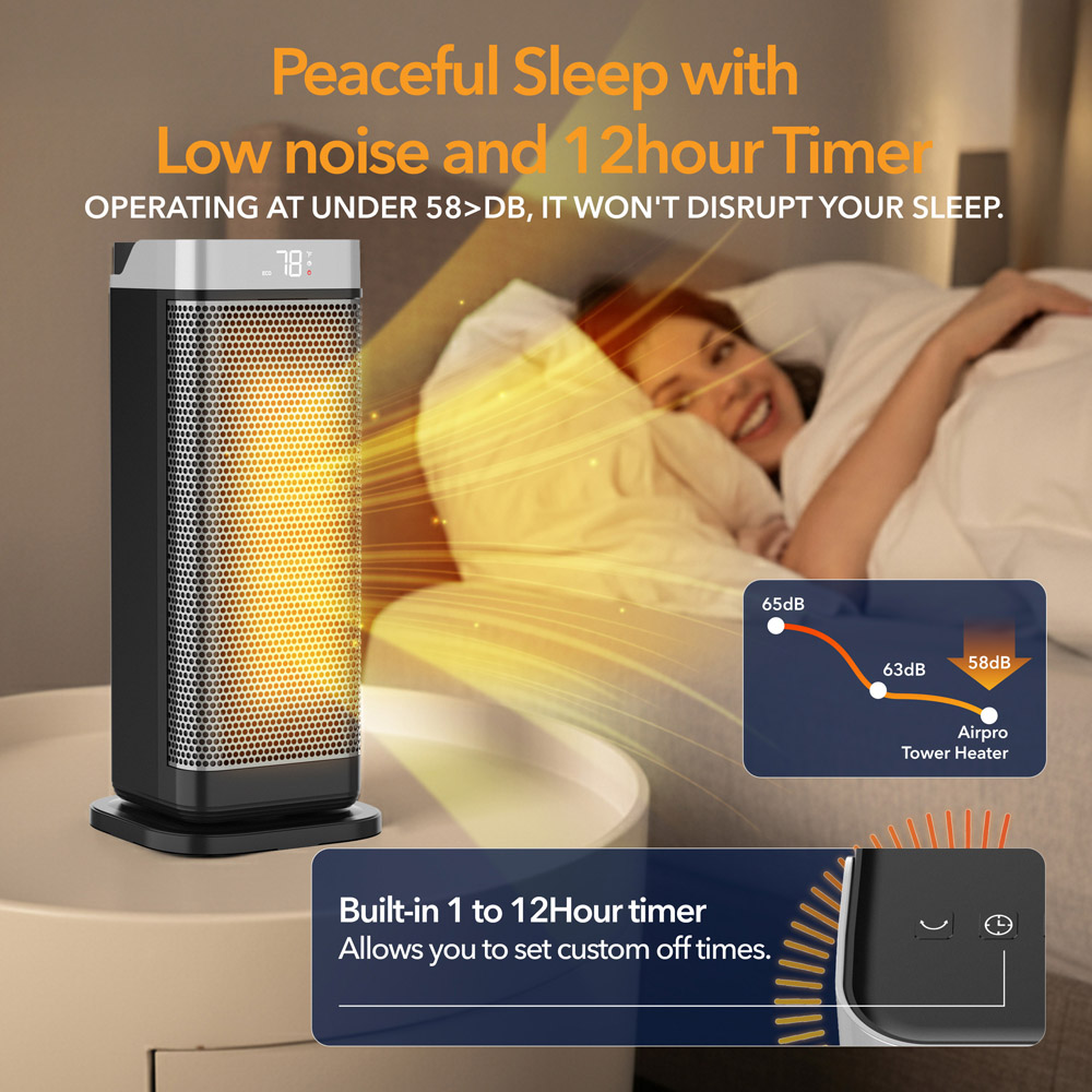 Air Pro Black and Grey Portable Electric Tower Space Heater with LED Display and Remote 2000W Image 4