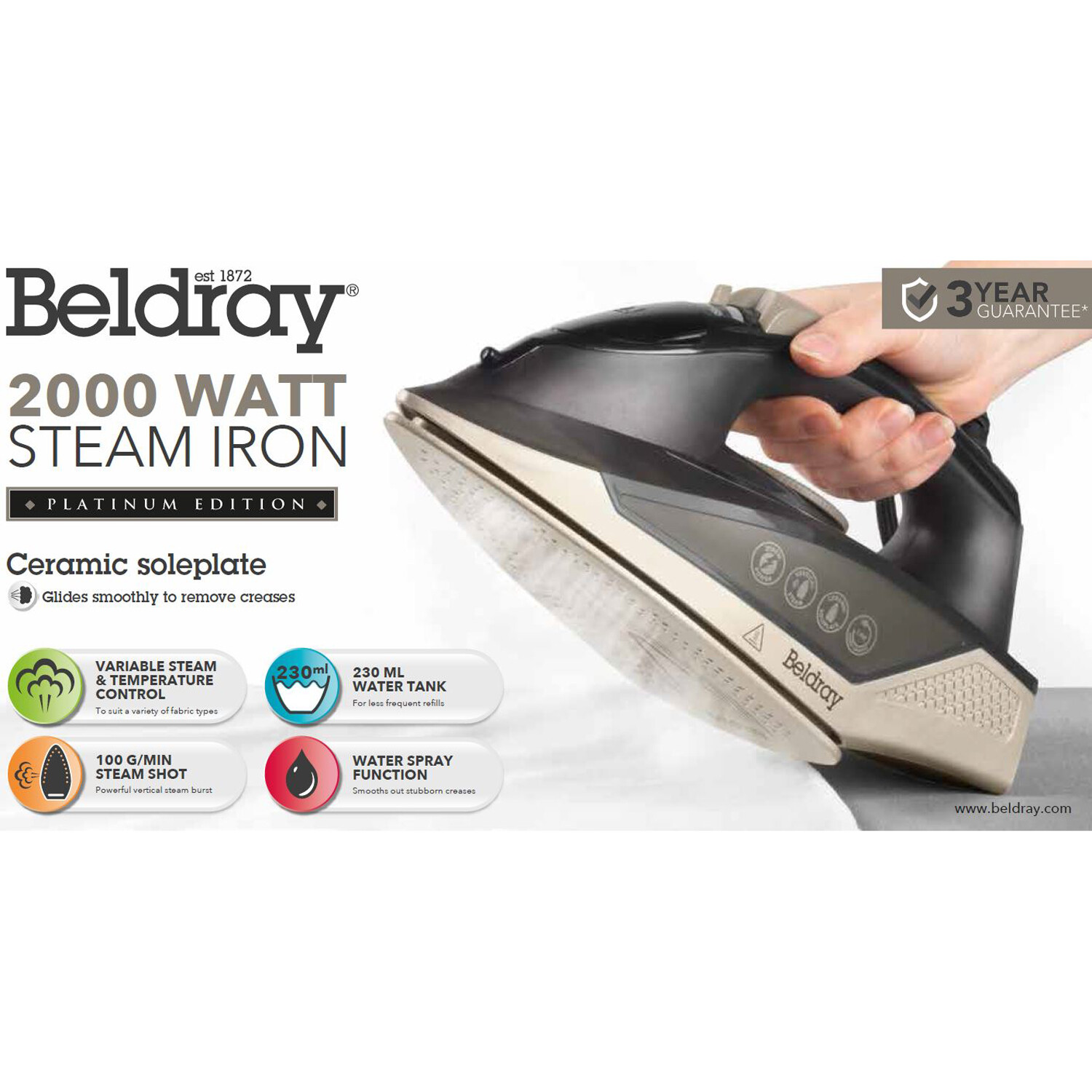 Beldray Iron 2000W Black and Silver Image 2