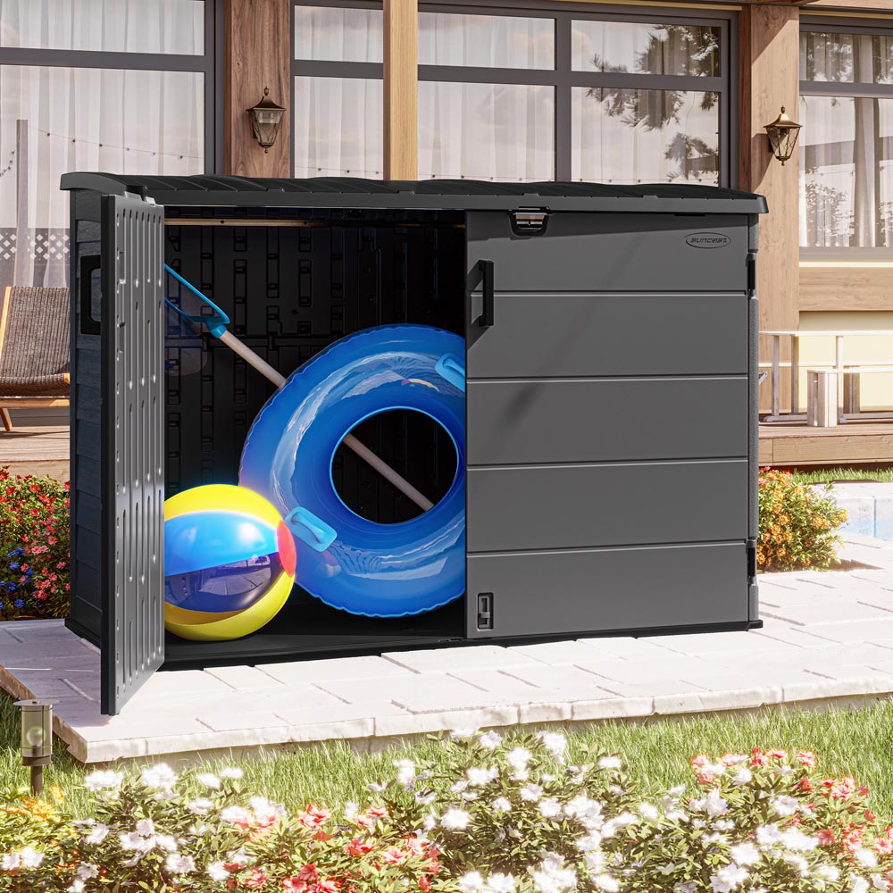 Suncast Moda 4 x 3.2ft Peppercorn Grey Stow Away Wheelie Bin Shed Image 5