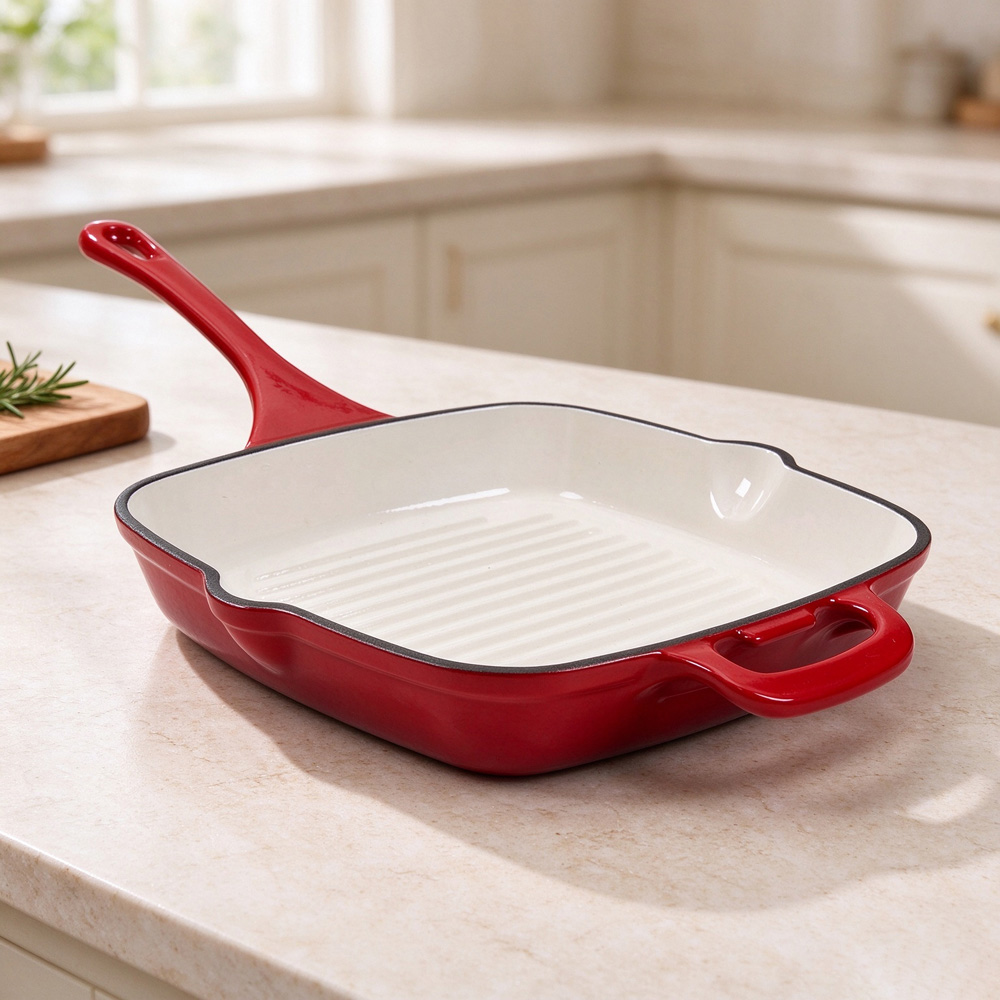 Living and Home 49 x 29cm Gradient Red Enamelled Cast Iron Square Grill Pan Image 2