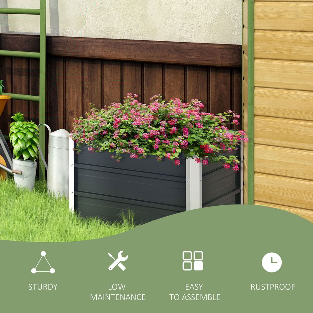Outsunny Grey Steel Raised Bed Garden Box Planter Image 6