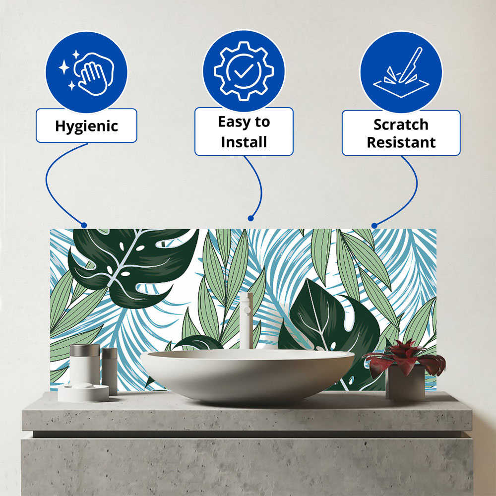 Warren Reed Designer Tropical Bright Plants Glass Bathroom Splashback 25 x 60cm Image 3