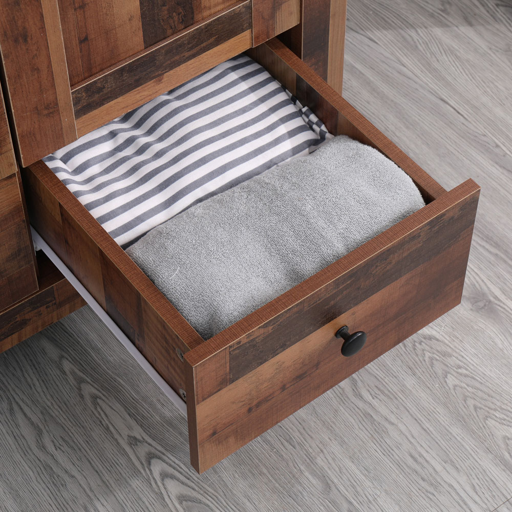 FurnitureHMD 2 Door 2 Drawer Industrial Style Wooden Wardrobe Image 6