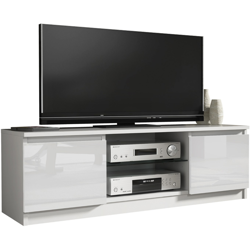 Creative Furniture Aura White and White Gloss 2 Door 2 Shelf TV Unit Image 2
